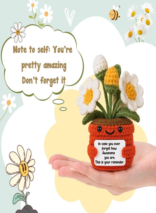Hweijm Positive Daisy Crochet Gift, Handmade Cute Mini Encouragement for Teen Girls, Daughter or Office Coworker Birthday, Inspirational Reminder Present for Women Friends, Christmas or Graduation - Image 2